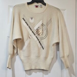 La JoAnne Vintage Sweater Lambswool 70% Blend Real Leather Size Medium